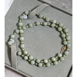 NOS 14K Gold GSJ Signed Jade Pearl Peridot 24in Beaded Necklace